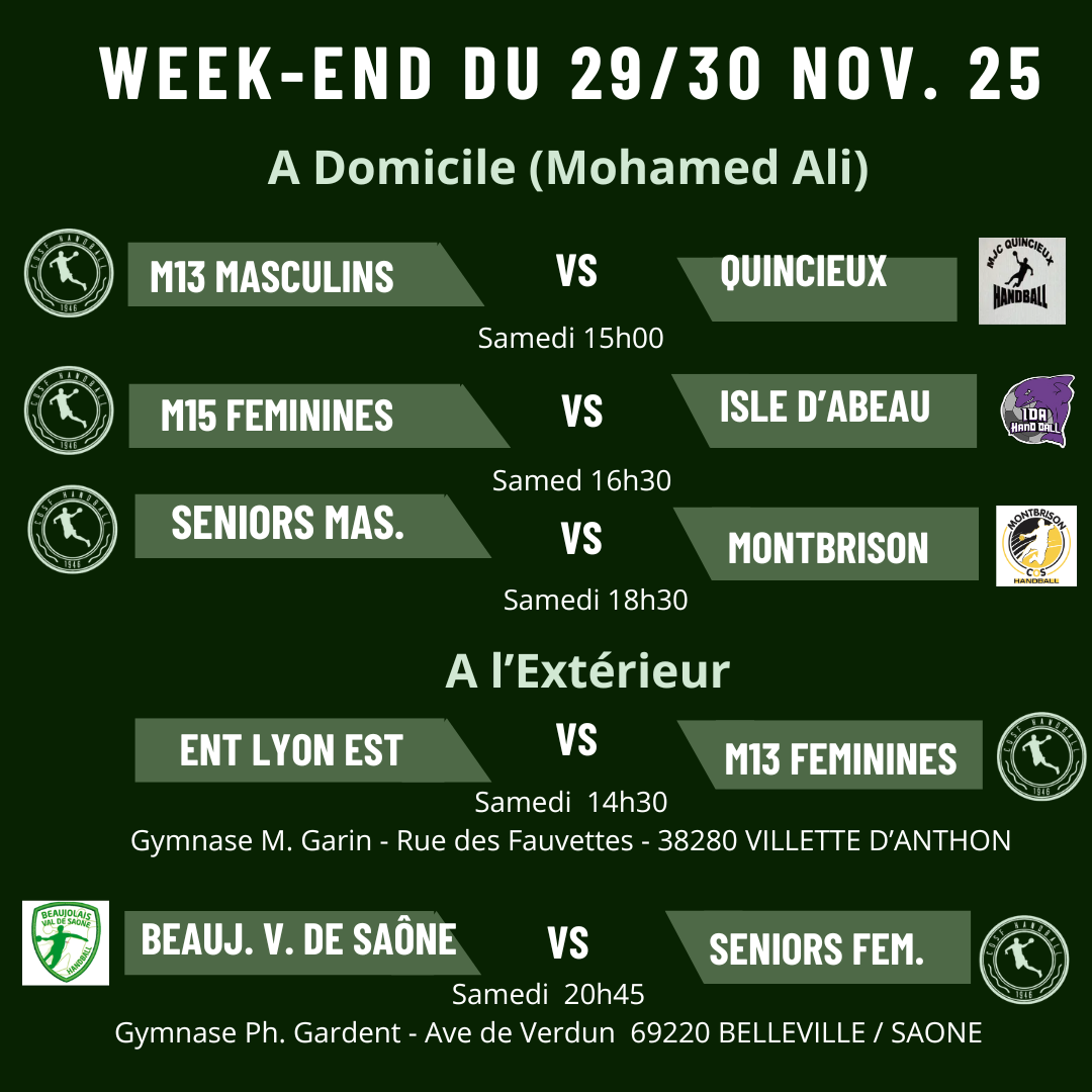 Planning du Week-end du 29/30 Novembre