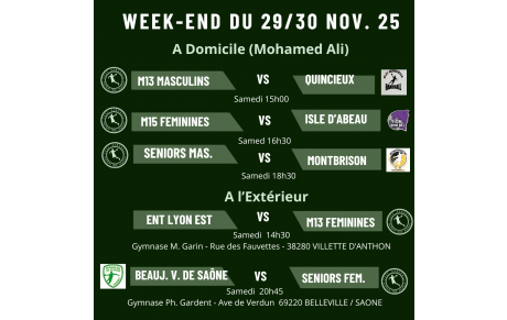 Planning du Week-end du 29/30 Novembre