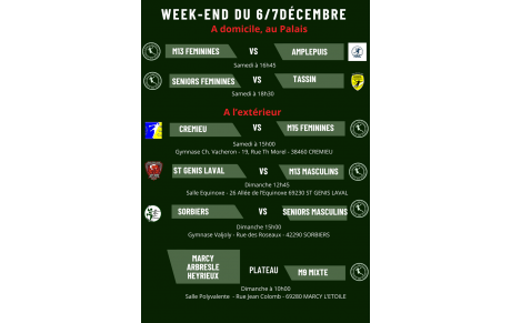 Planning du week-end du 6/7 décembre 2025
